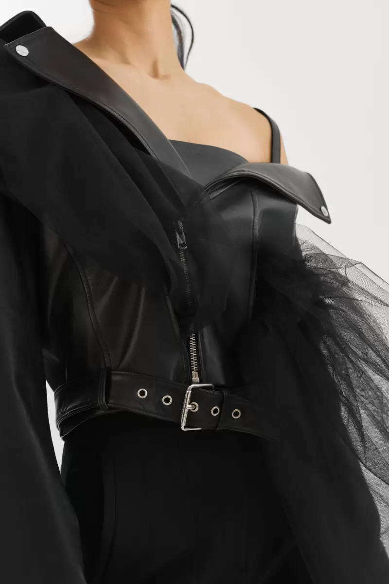 Lamarque Obelia | Tulle & Leather Biker Jacket Black Leather Jackets Women Fresh - 4