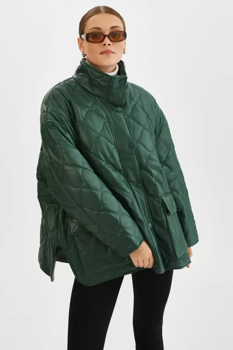 Lamarque Leather Jackets Women Precision Alpine Green Verina  | Faux Leather Quilted Coat - 3