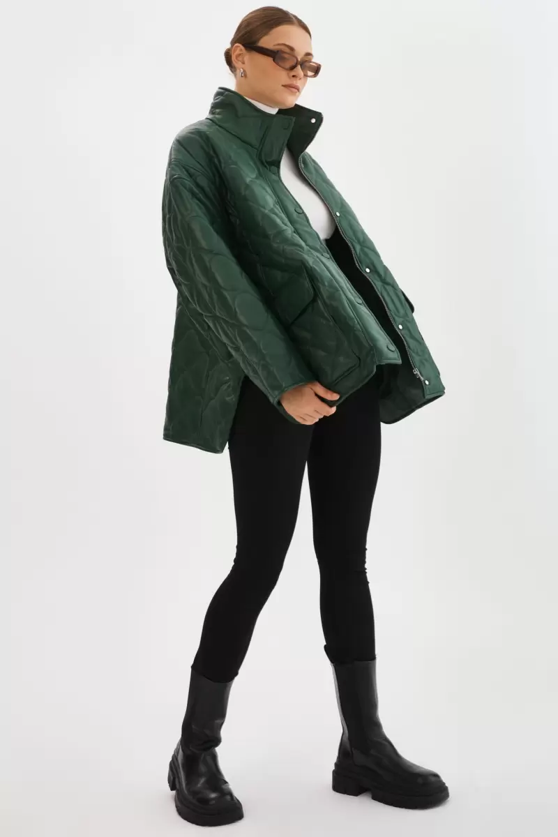 Lamarque Leather Jackets Women Precision Alpine Green Verina  | Faux Leather Quilted Coat - 4
