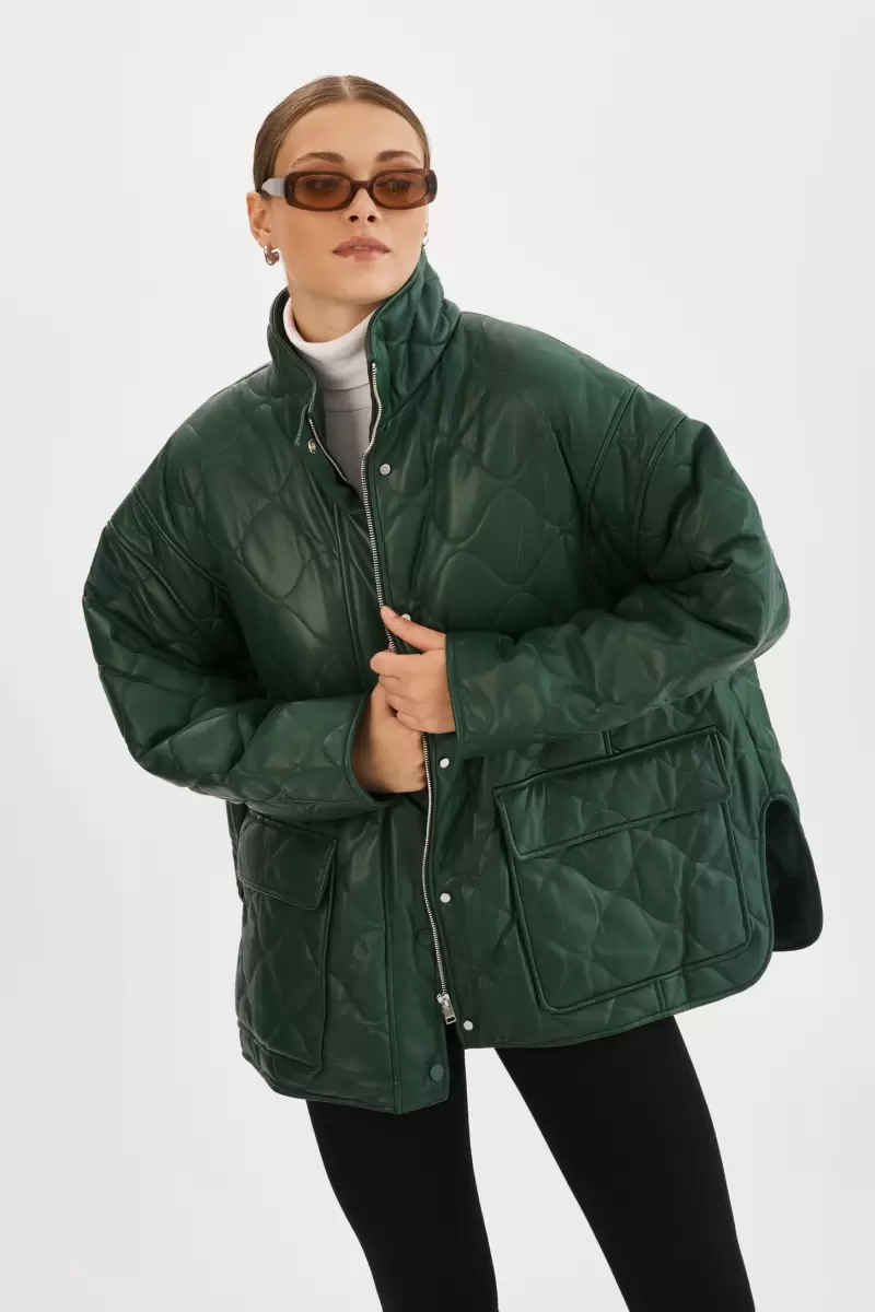 Lamarque Leather Jackets Women Precision Alpine Green Verina  | Faux Leather Quilted Coat