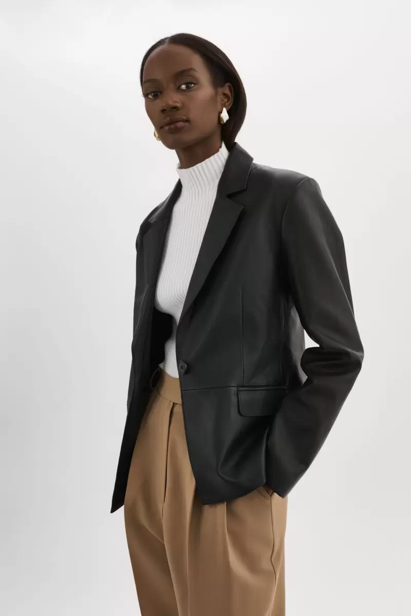 Lamarque Women Affordable Leather Jackets Elza |  Leather Blazer Black - 1