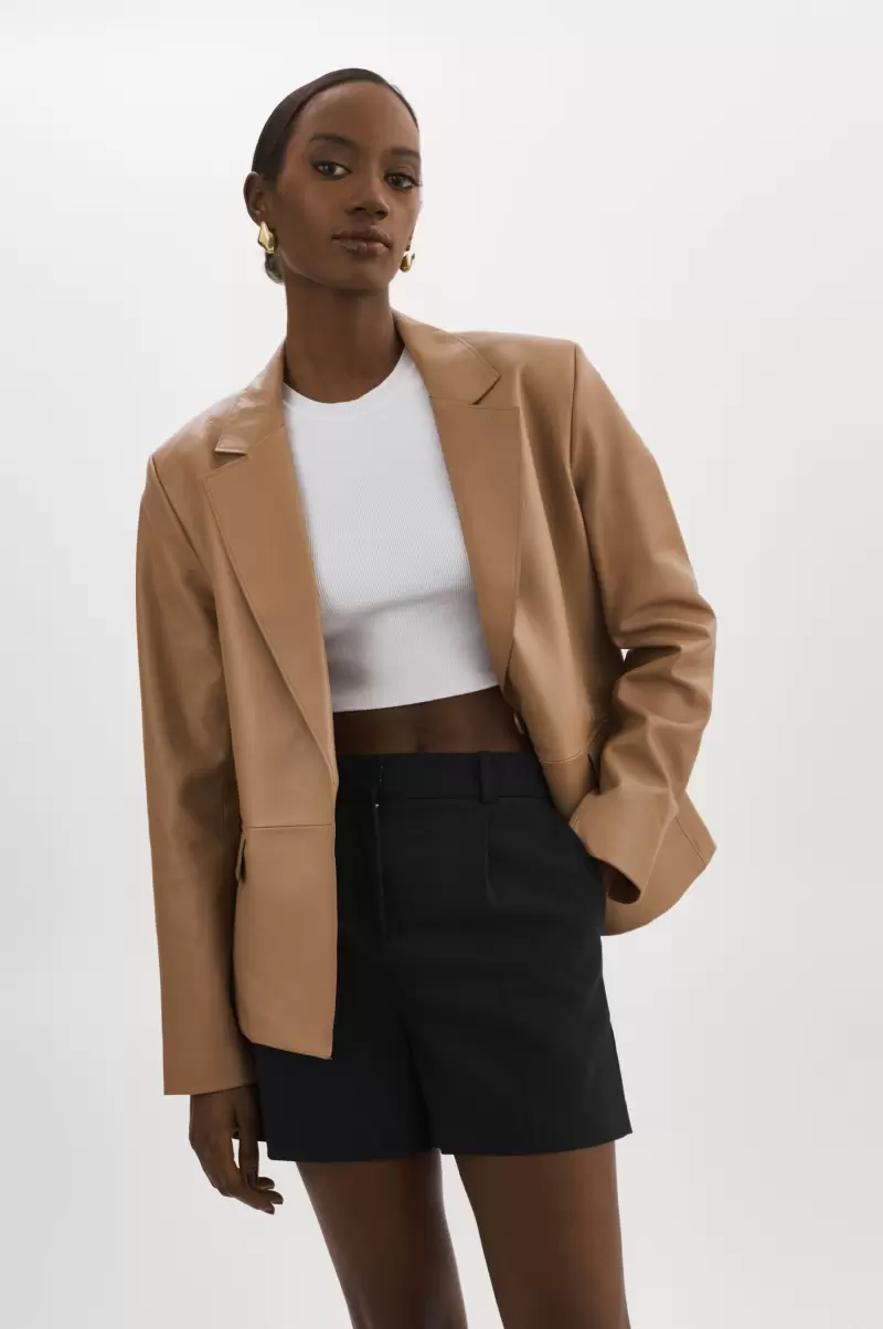 Leather Jackets Women Lamarque Elza |  Leather Blazer Contemporary Mocha - 1