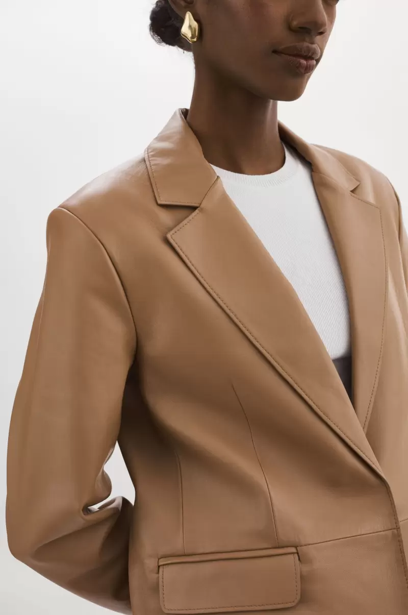 Leather Jackets Women Lamarque Elza |  Leather Blazer Contemporary Mocha - 3