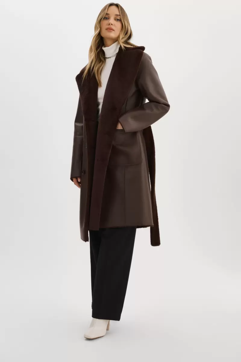 Abigail | Faux Shearling Reversible Coat Women Leather Jackets High-Performance Mahogany Lamarque - 3