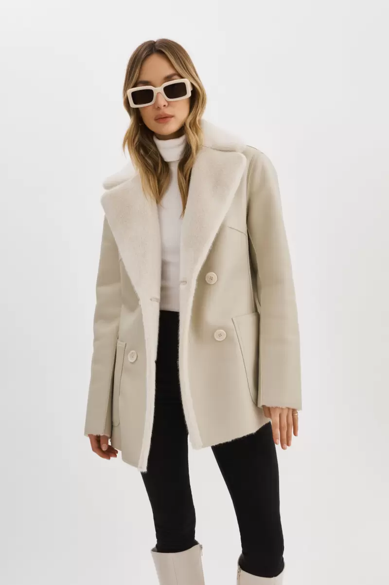 Camille | Faux Shearling Reversible Coat Streamlined Lamarque Women Leather Jackets Ivory - 1