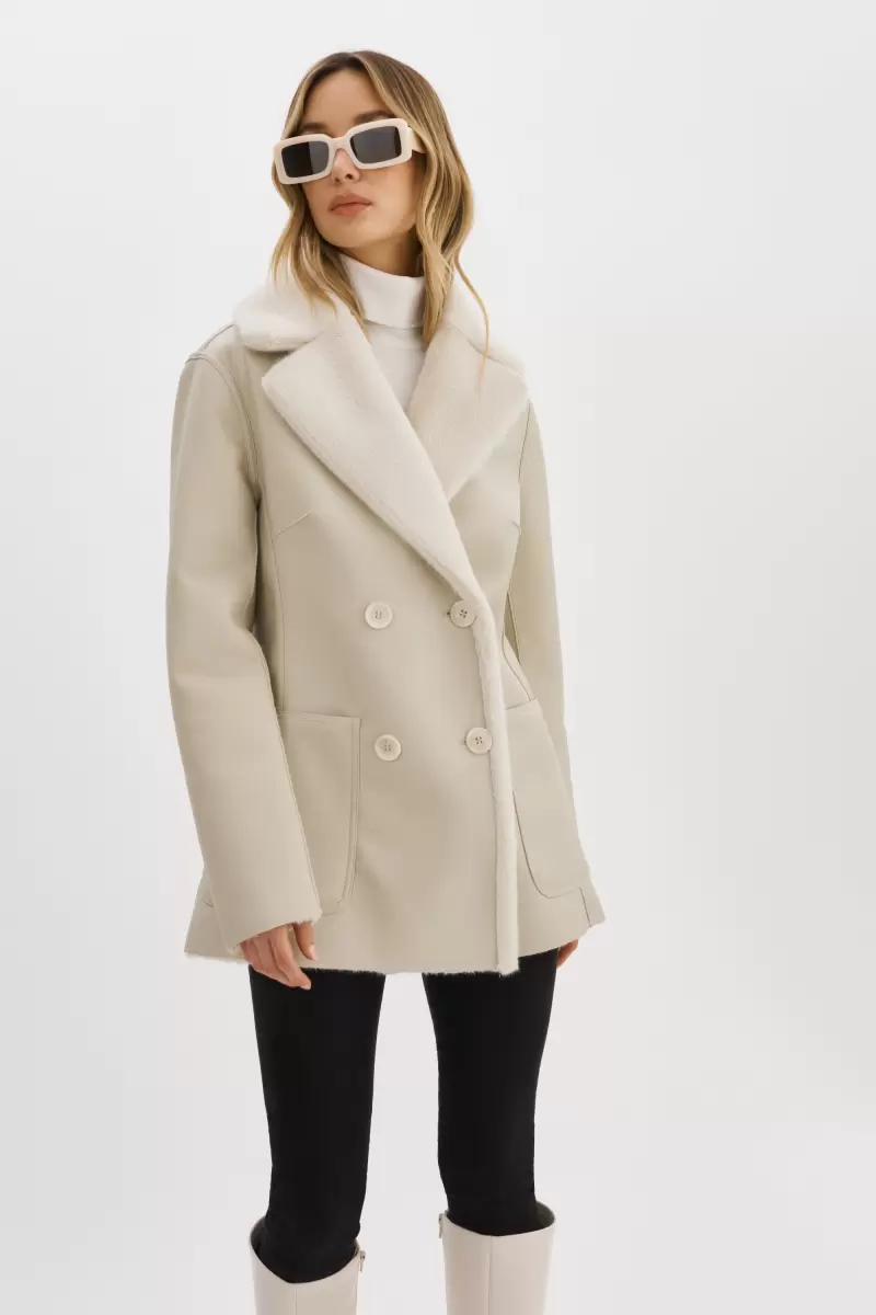 Camille | Faux Shearling Reversible Coat Streamlined Lamarque Women Leather Jackets Ivory