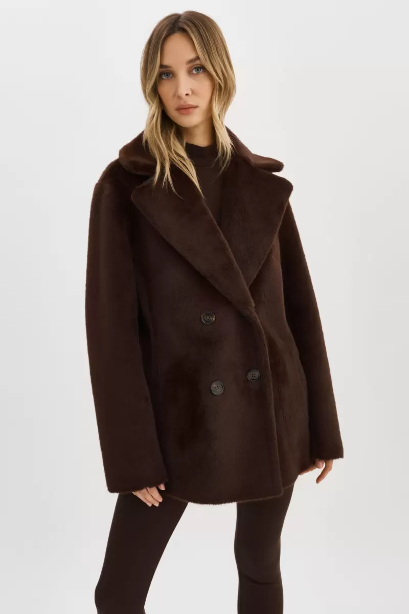 Performance Women Mahogany Camille | Faux Shearling Reversible Coat Lamarque Leather Jackets - 4