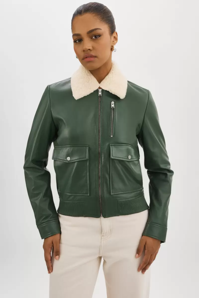 Lamarque Klemence | Leather Aviator Jacket Alpine Green Women Reliable Leather Jackets - 1