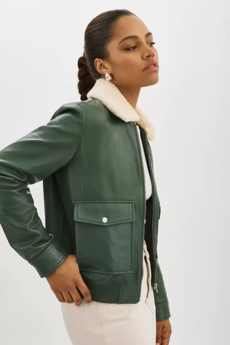 Lamarque Klemence | Leather Aviator Jacket Alpine Green Women Reliable Leather Jackets - 3