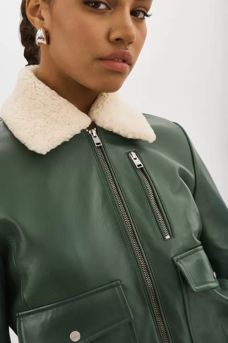 Lamarque Klemence | Leather Aviator Jacket Alpine Green Women Reliable Leather Jackets - 4