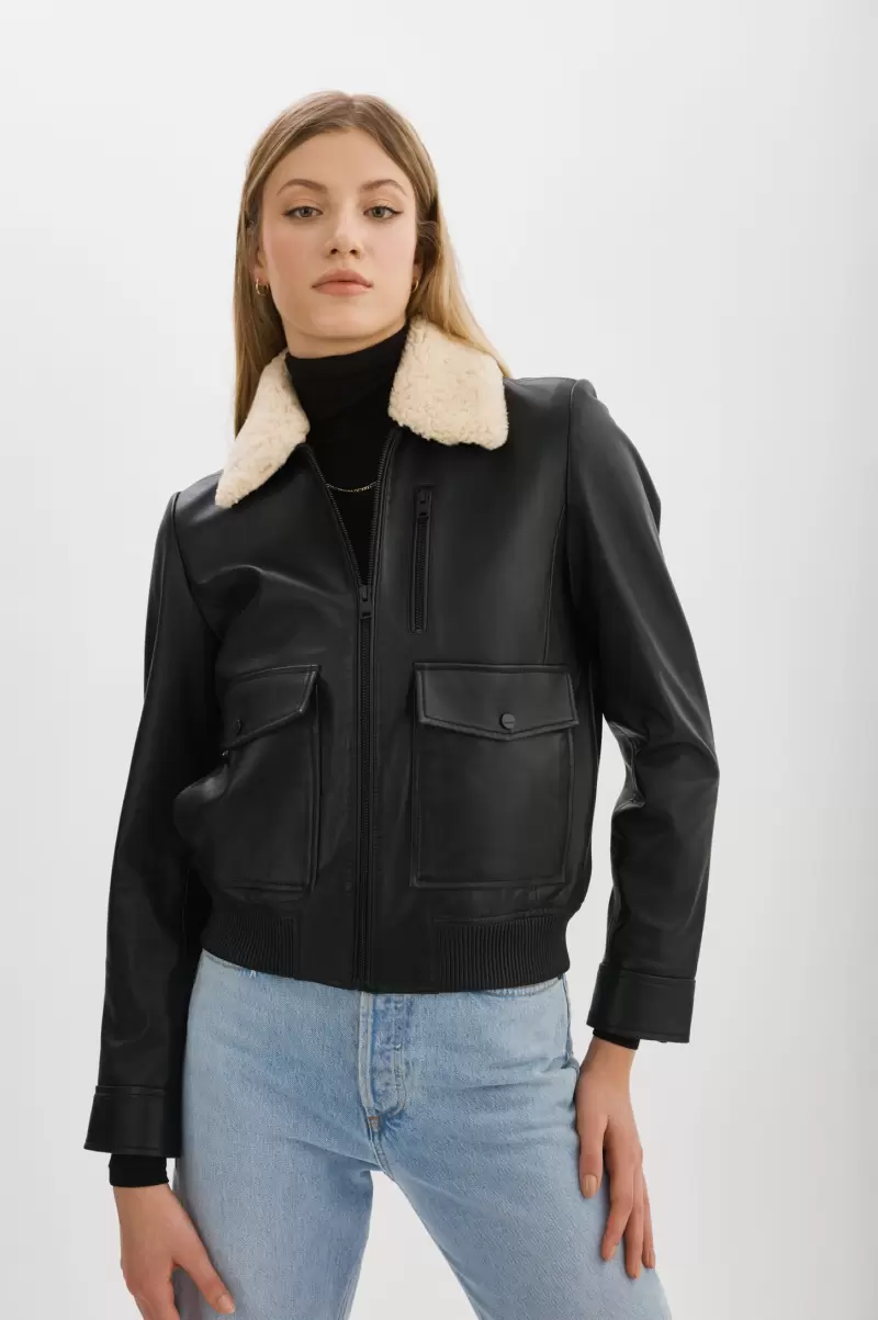Klemence | Leather Aviator Jacket Lamarque Women Creative Black Leather Jackets - 1