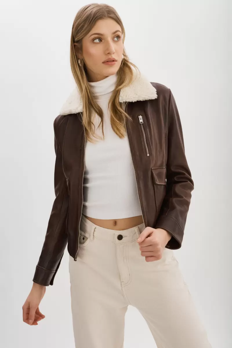 Women Promo Lamarque Leather Jackets Klemence | Leather Aviator Jacket Choco Brown - 1