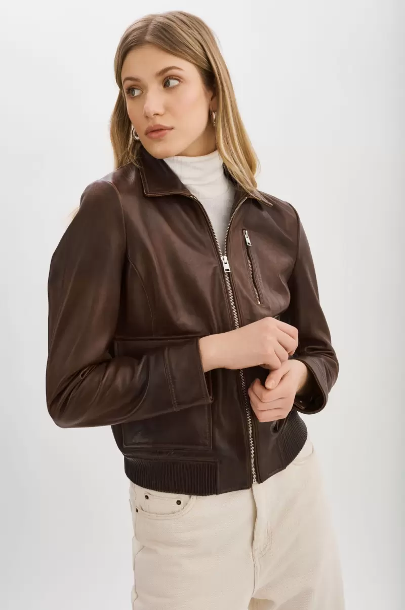 Women Promo Lamarque Leather Jackets Klemence | Leather Aviator Jacket Choco Brown - 3