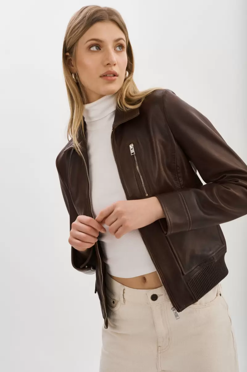 Women Promo Lamarque Leather Jackets Klemence | Leather Aviator Jacket Choco Brown - 4