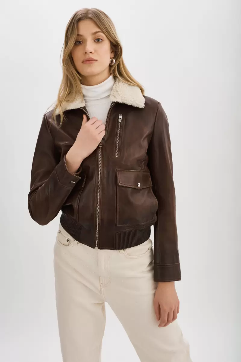 Women Promo Lamarque Leather Jackets Klemence | Leather Aviator Jacket Choco Brown