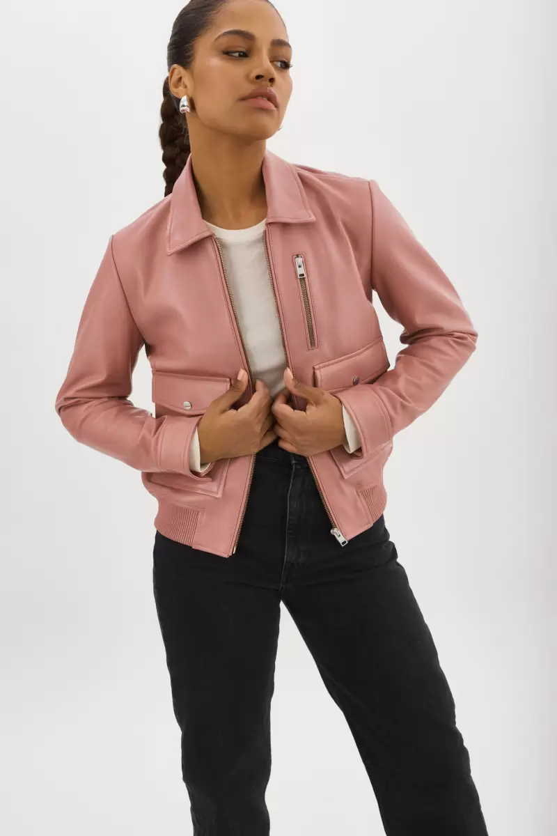 Klemence | Leather Aviator Jacket Mauve Pink Reliable Lamarque Leather Jackets Women - 1