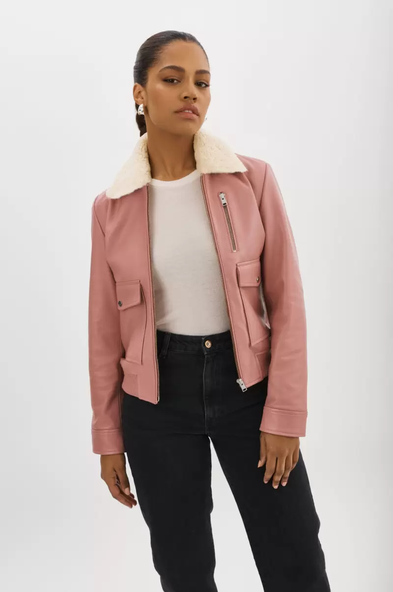 Klemence | Leather Aviator Jacket Mauve Pink Reliable Lamarque Leather Jackets Women - 2