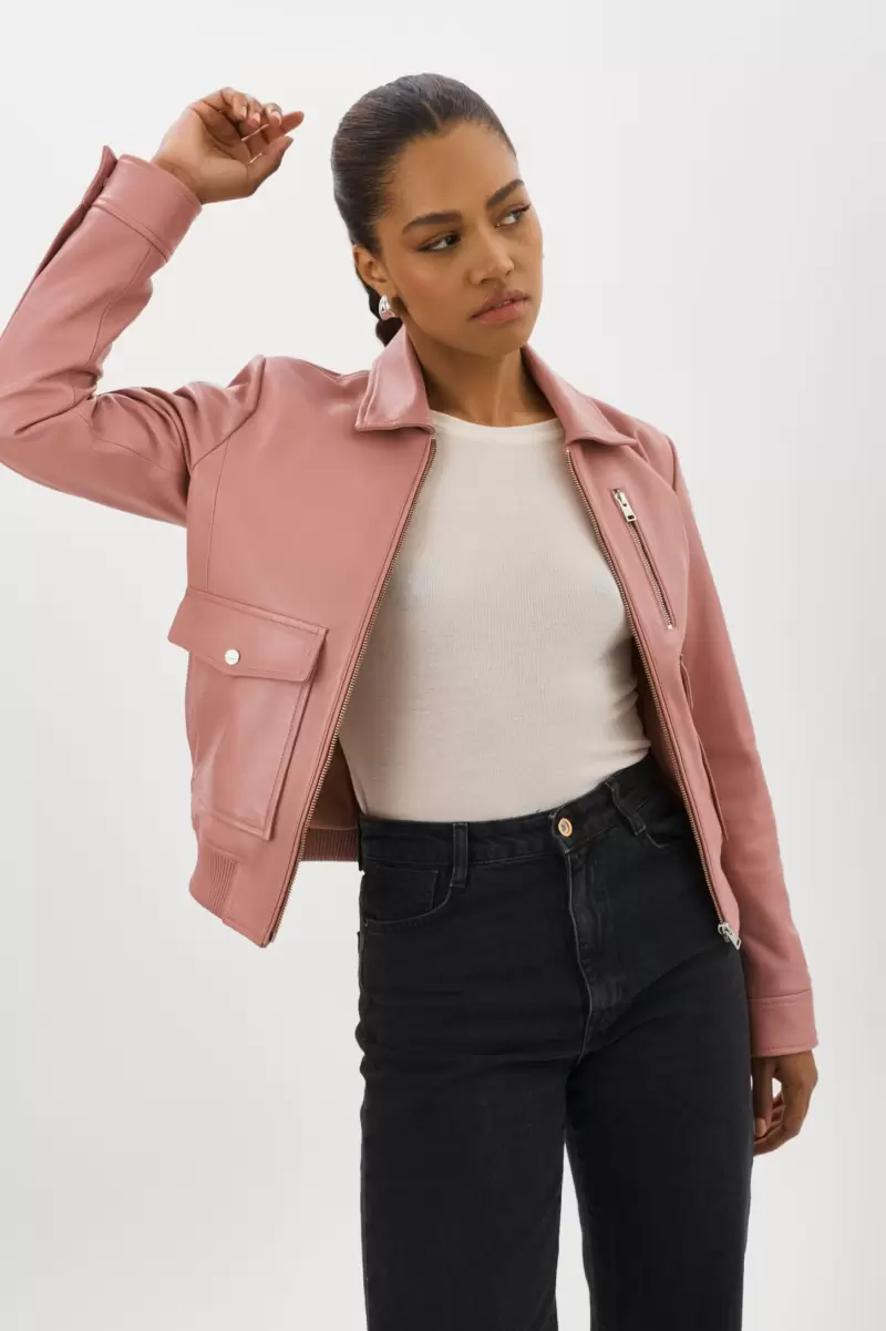 Klemence | Leather Aviator Jacket Mauve Pink Reliable Lamarque Leather Jackets Women - 3