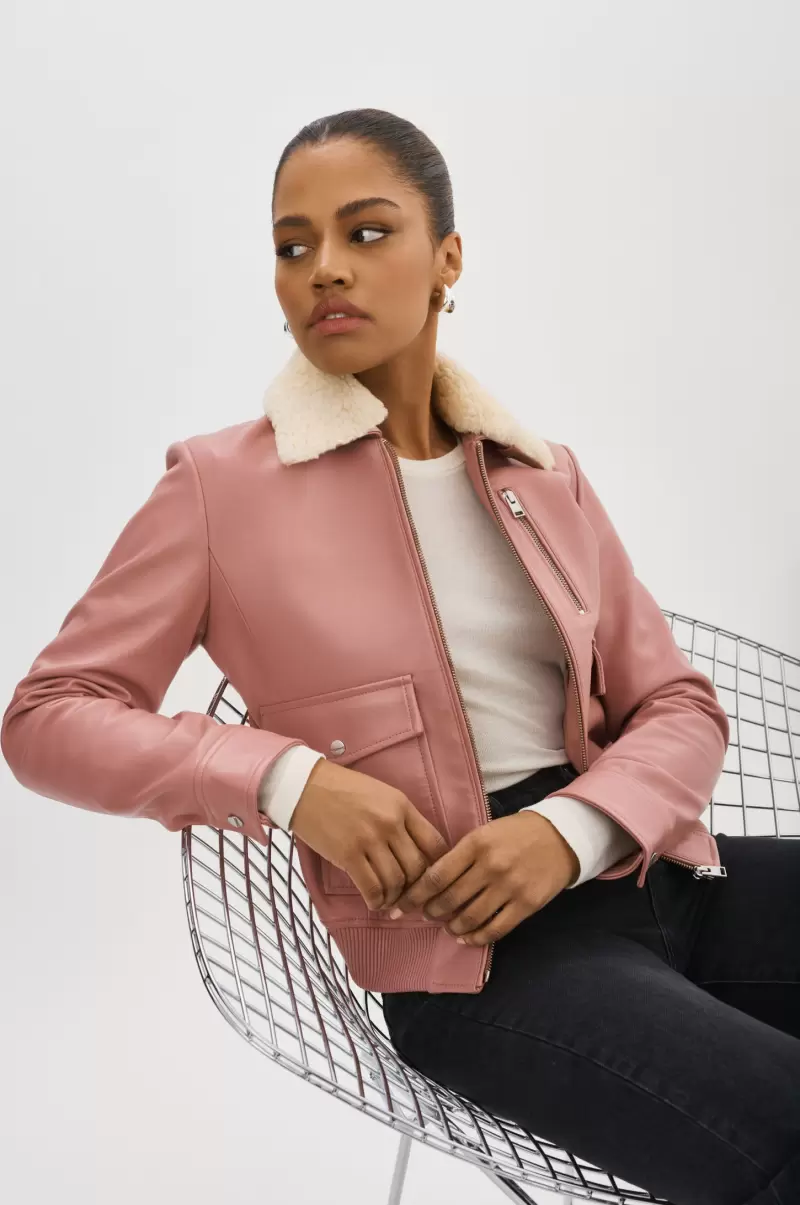 Klemence | Leather Aviator Jacket Mauve Pink Reliable Lamarque Leather Jackets Women - 4