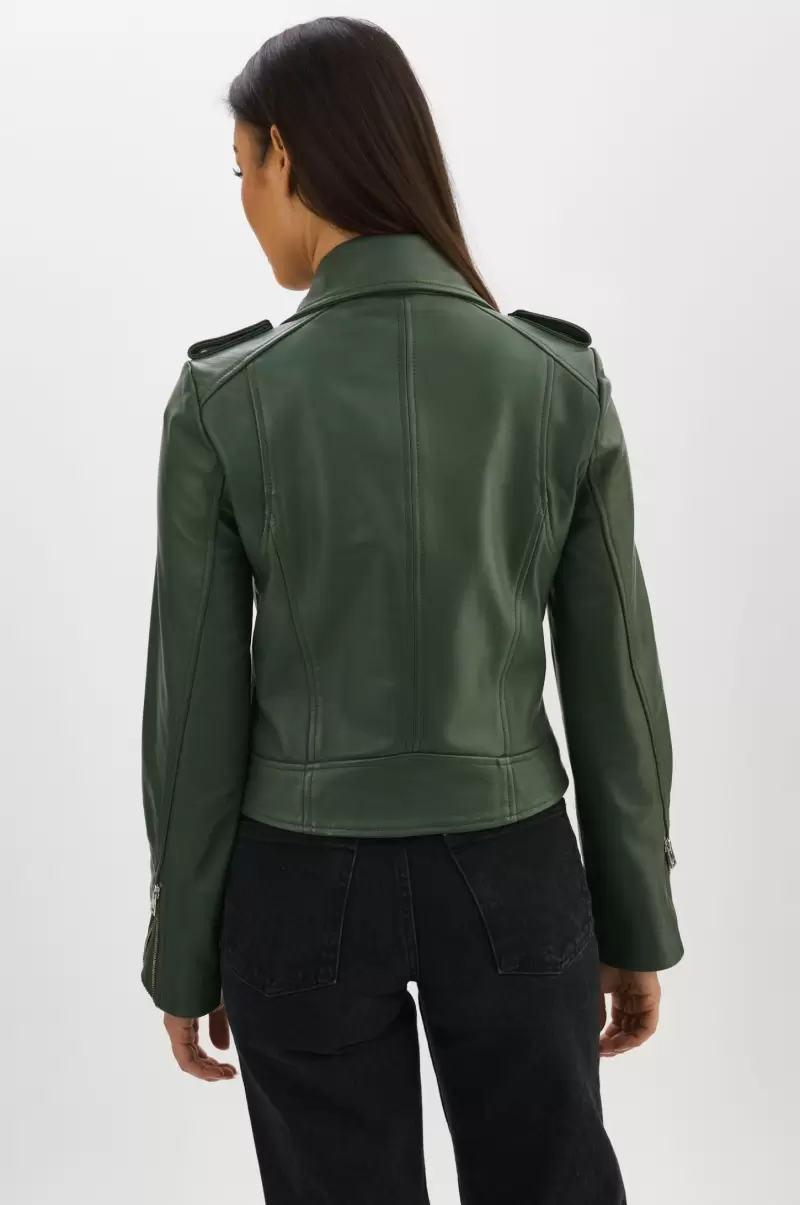 Leather Jackets Alpine Green Discount Women Lamarque Holy | Leather Biker Jacket With Removable Hood - 4