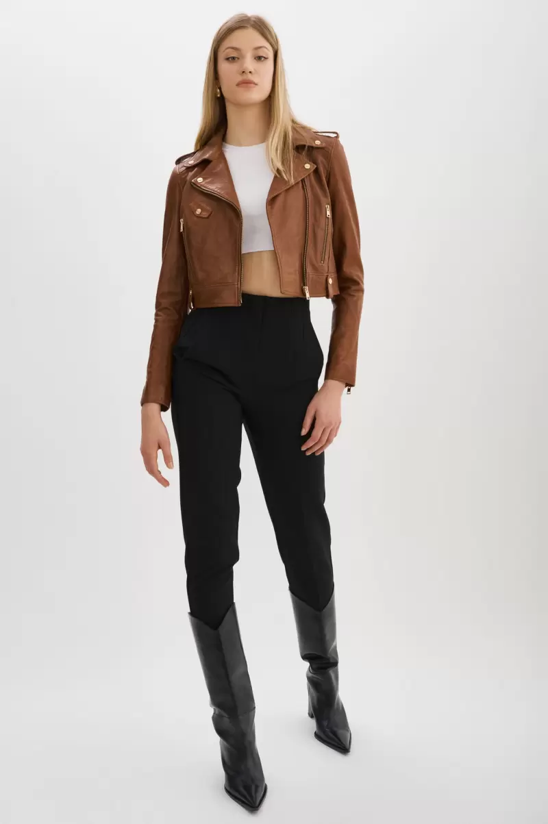 Lamarque Women Ciara Gold | Leather  Crop Biker Jacket Leather Jackets Luggage Stylish - 3