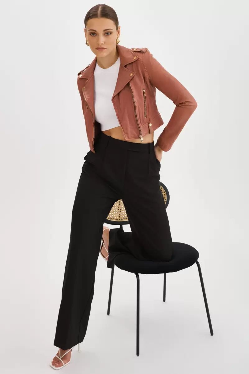 New Lamarque Women Ciara Gold | Leather  Crop Biker Jacket Leather Jackets Antique Pink - 2
