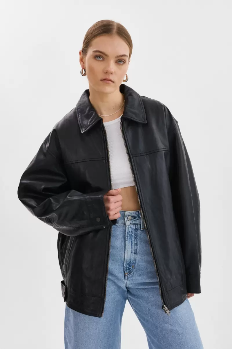 Women Best Black Lamarque Theia | Leather Bomber Jacket Leather Jackets