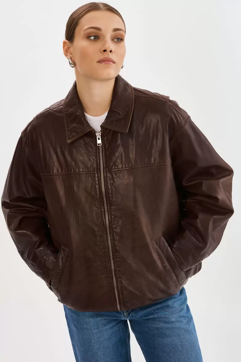 High-Quality Lamarque Theia | Leather Bomber Jacket Women Leather Jackets Dark Brown - 1