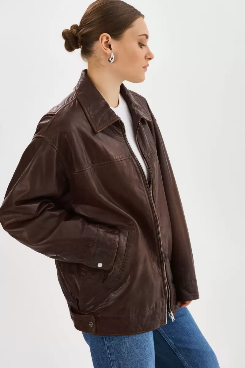 High-Quality Lamarque Theia | Leather Bomber Jacket Women Leather Jackets Dark Brown - 3