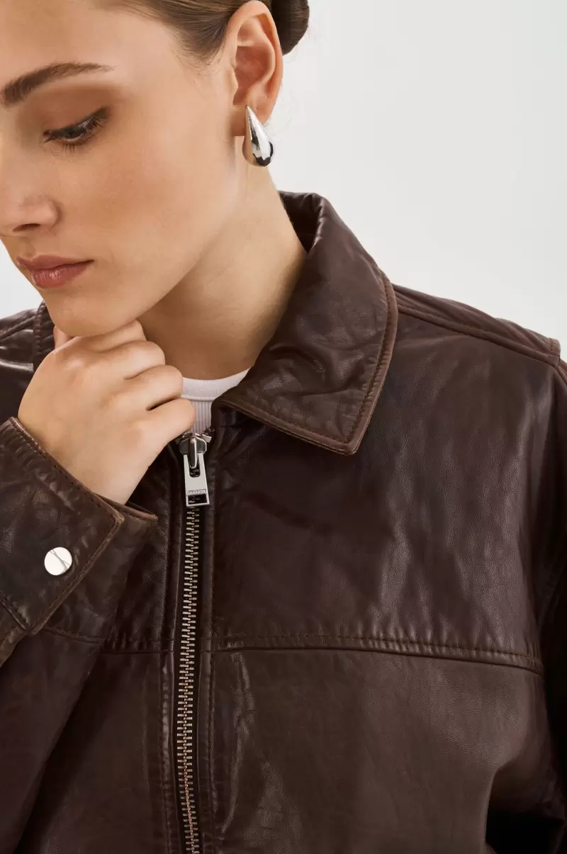 High-Quality Lamarque Theia | Leather Bomber Jacket Women Leather Jackets Dark Brown - 4