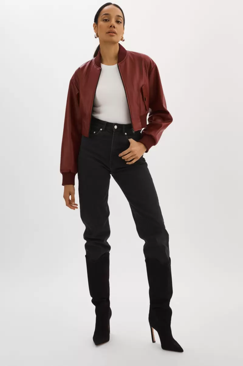 Leather Jackets Classic Women Lamarque Evelin | Faux Leather Cropped Bomber Syrah - 2