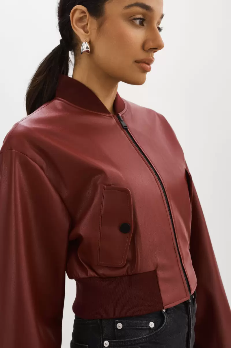 Leather Jackets Classic Women Lamarque Evelin | Faux Leather Cropped Bomber Syrah - 3