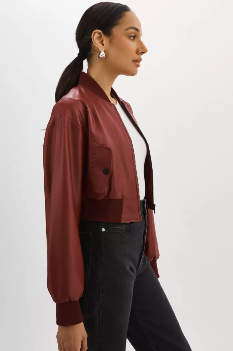 Leather Jackets Classic Women Lamarque Evelin | Faux Leather Cropped Bomber Syrah - 4