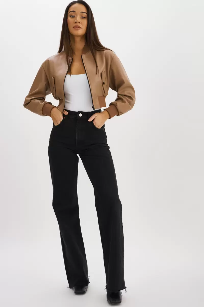 Mocha Lamarque Streamline Leather Jackets Women Evelin | Faux Leather Cropped Bomber - 4