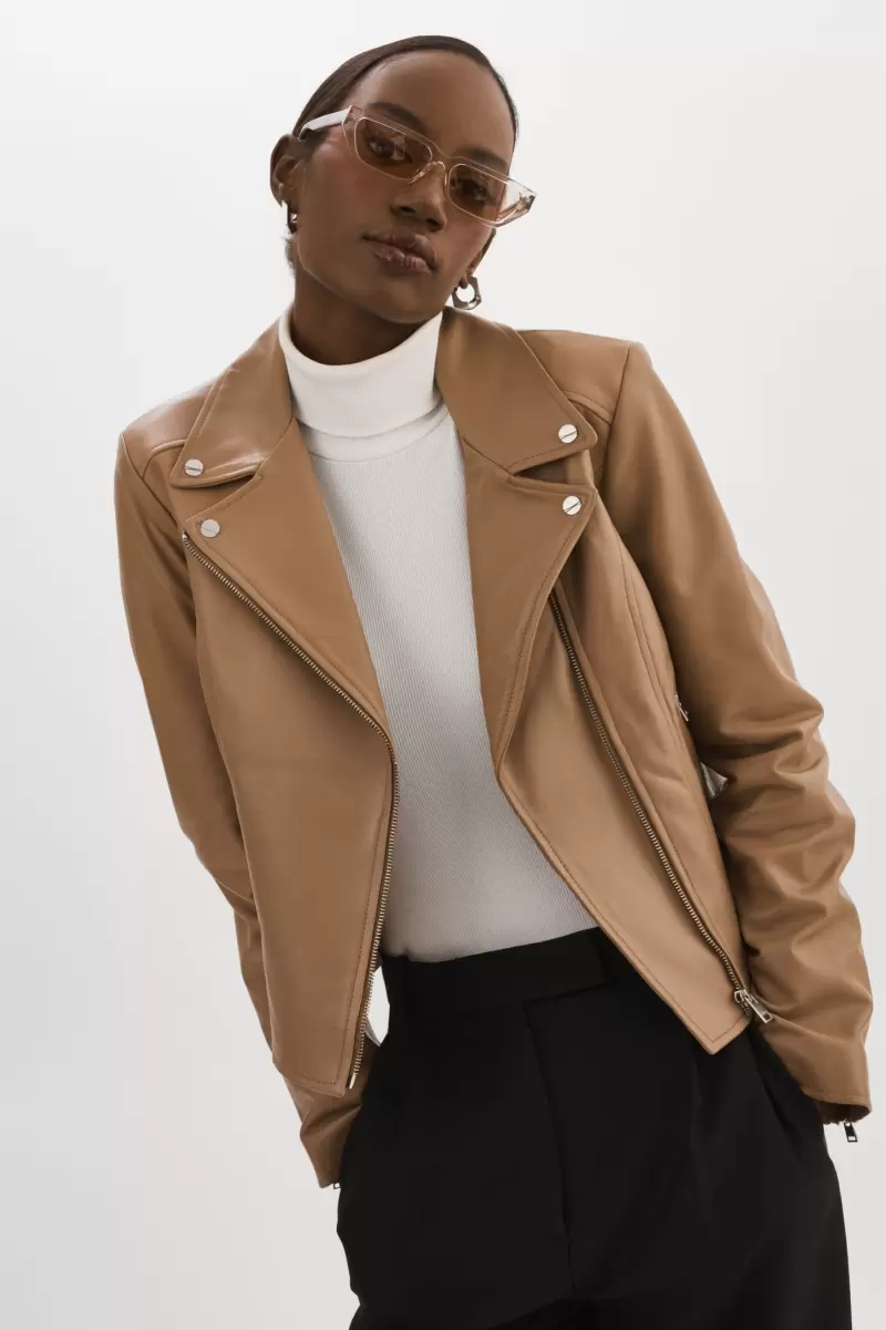 Lamarque Women Mocha Low Cost Leather Jackets Kelsey | Leather Biker Jacket - 1