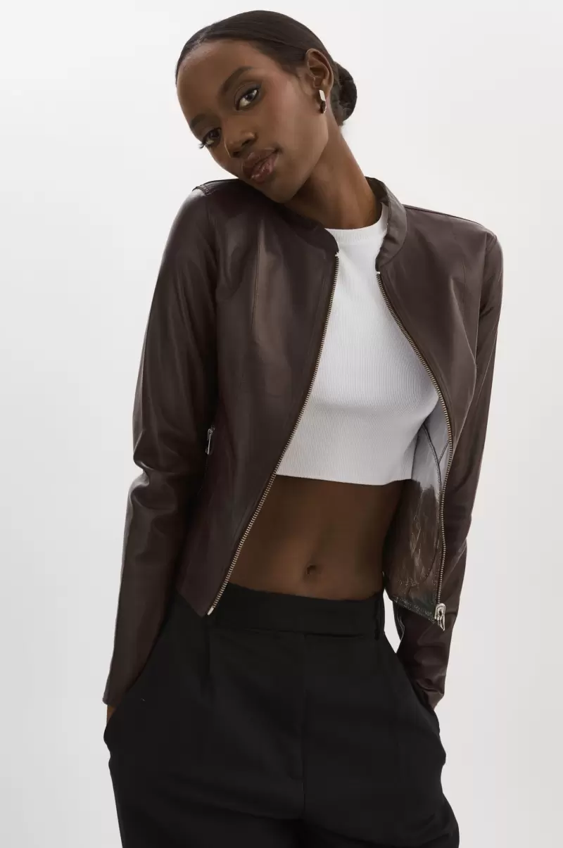 Lamarque Leather Jackets Chapin | Reversible Leather Bomber Women Mahogany/Silver Sale - 1