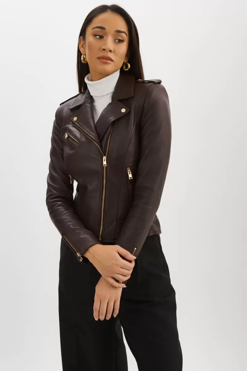 Leather Jackets Women Mahogany Mellie | Leather Biker Jacket Versatile Lamarque - 1