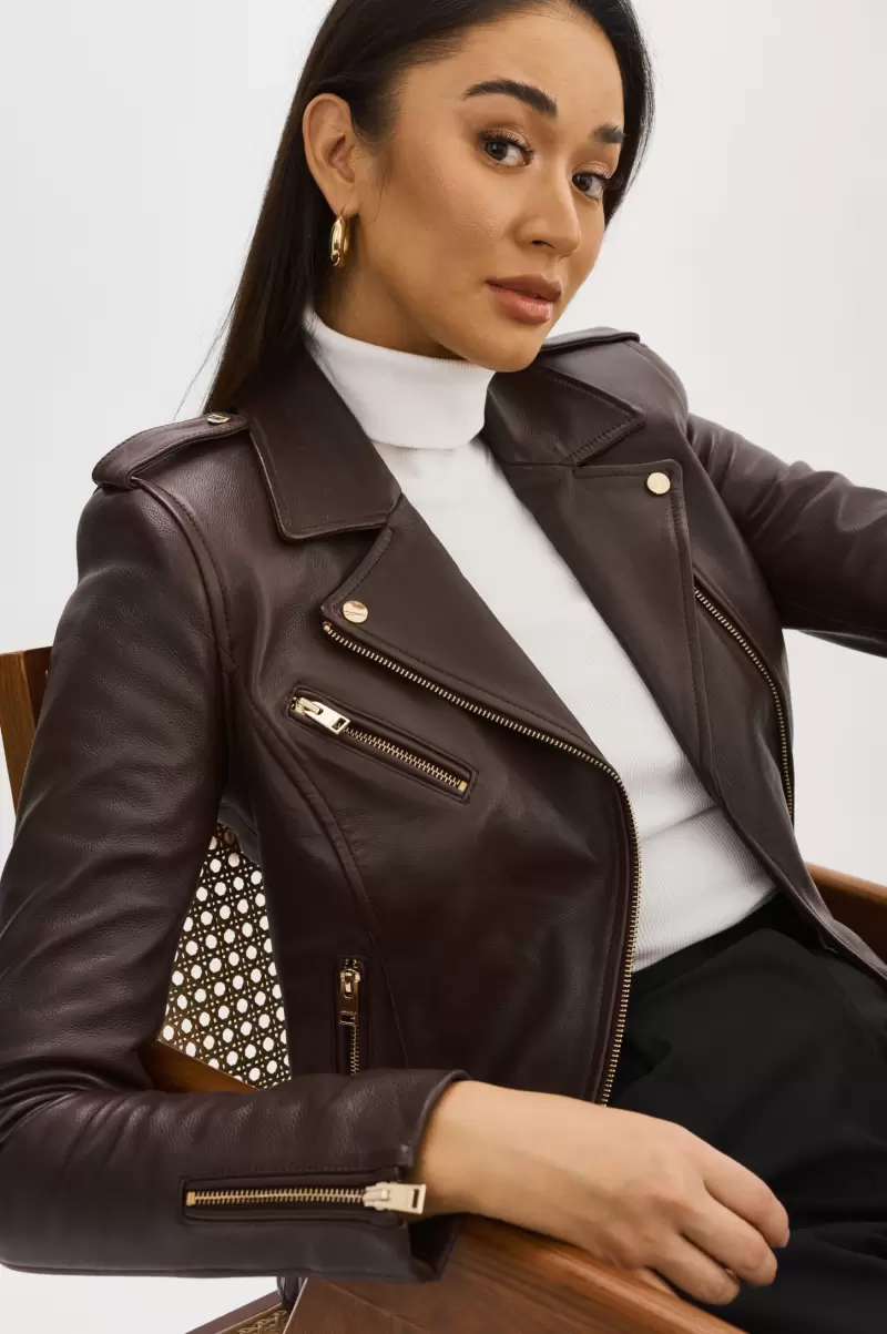 Leather Jackets Women Mahogany Mellie | Leather Biker Jacket Versatile Lamarque - 2