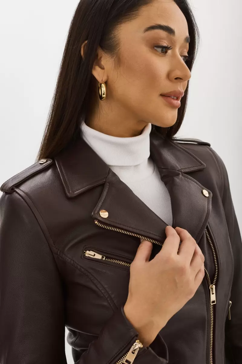 Leather Jackets Women Mahogany Mellie | Leather Biker Jacket Versatile Lamarque - 4