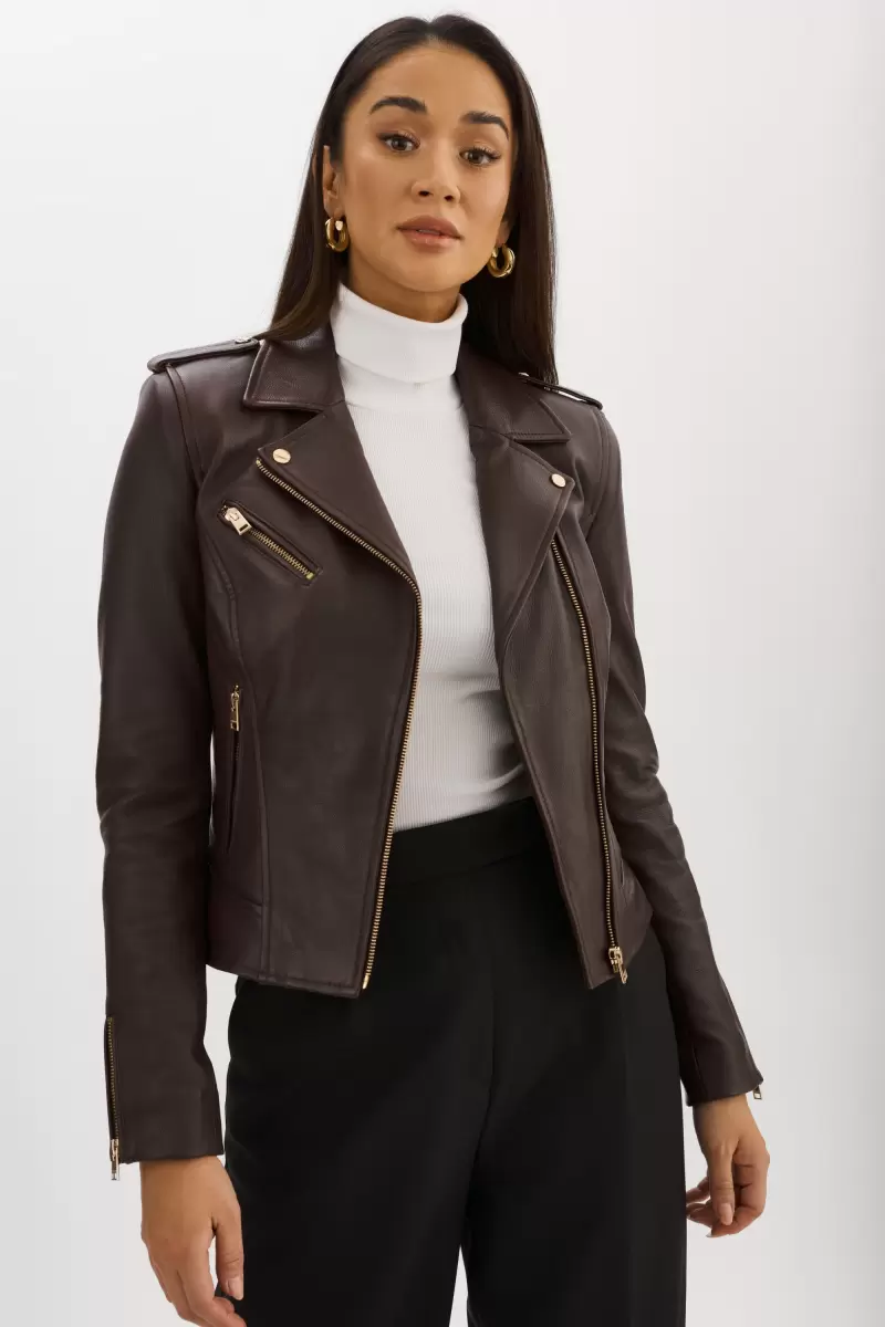 Leather Jackets Women Mahogany Mellie | Leather Biker Jacket Versatile Lamarque