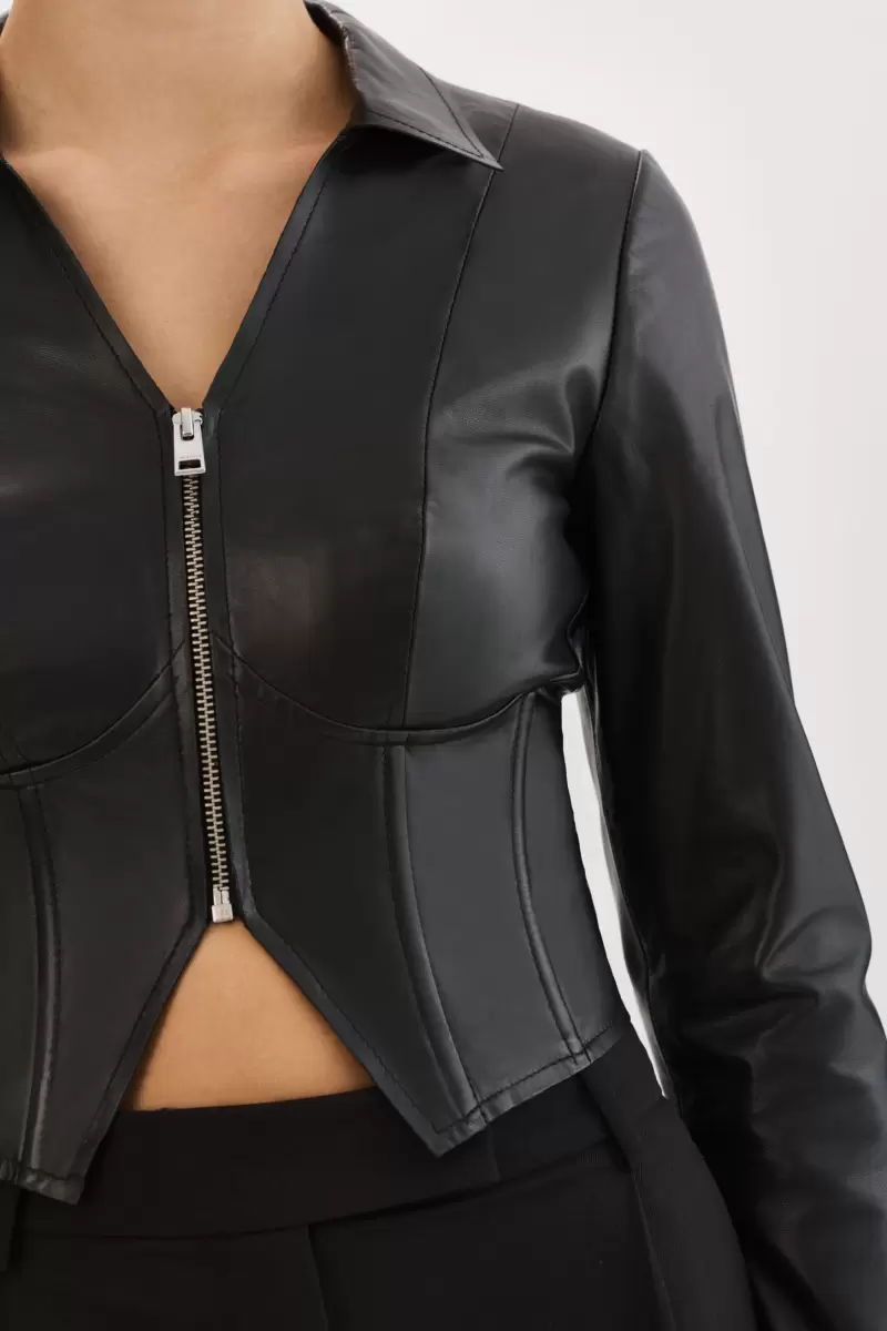Leather Jackets Black Premium Romi | Leather Corset Jacket Lamarque Women - 2