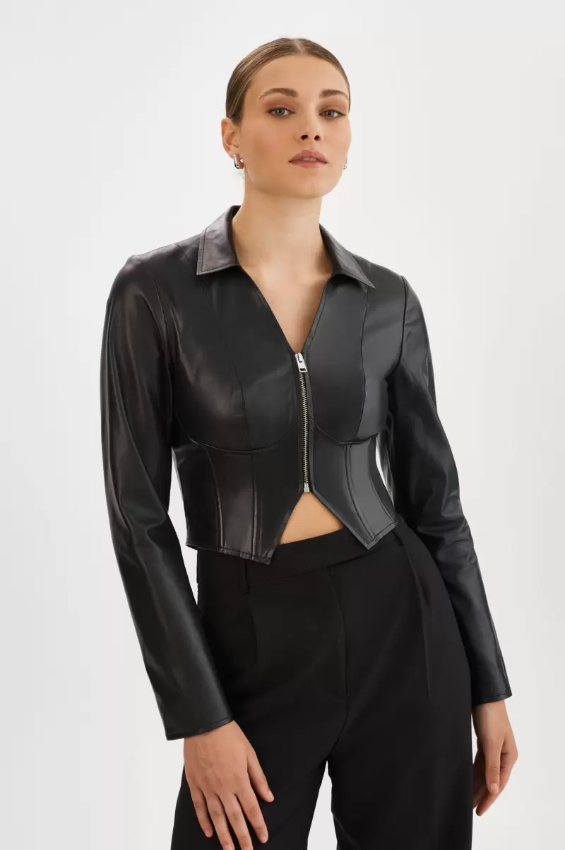 Leather Jackets Black Premium Romi | Leather Corset Jacket Lamarque Women