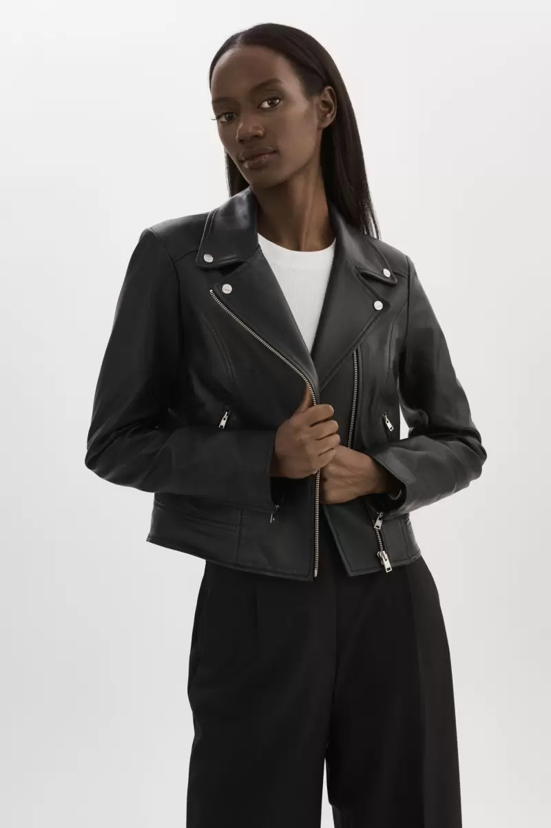 Closeout Leather Jackets Women Lamarque Black Kelsey | Leather Biker Jacket - 1