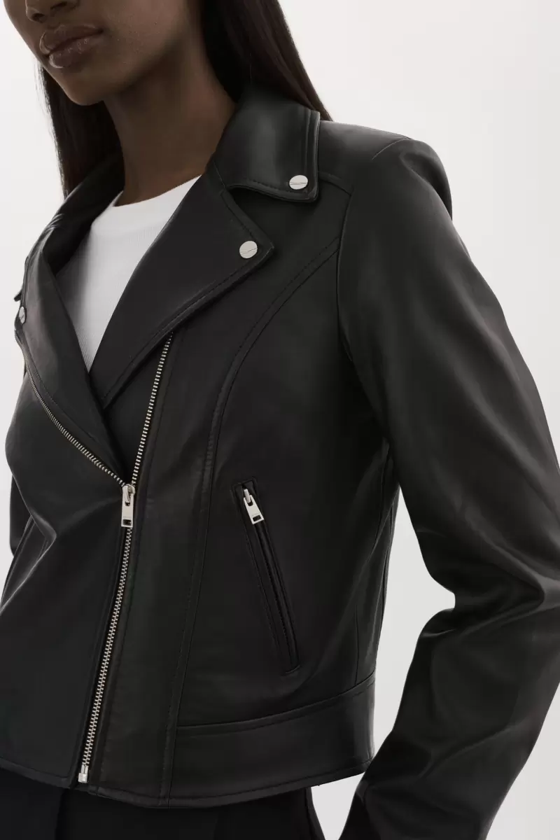 Closeout Leather Jackets Women Lamarque Black Kelsey | Leather Biker Jacket - 3