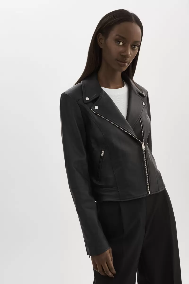Closeout Leather Jackets Women Lamarque Black Kelsey | Leather Biker Jacket