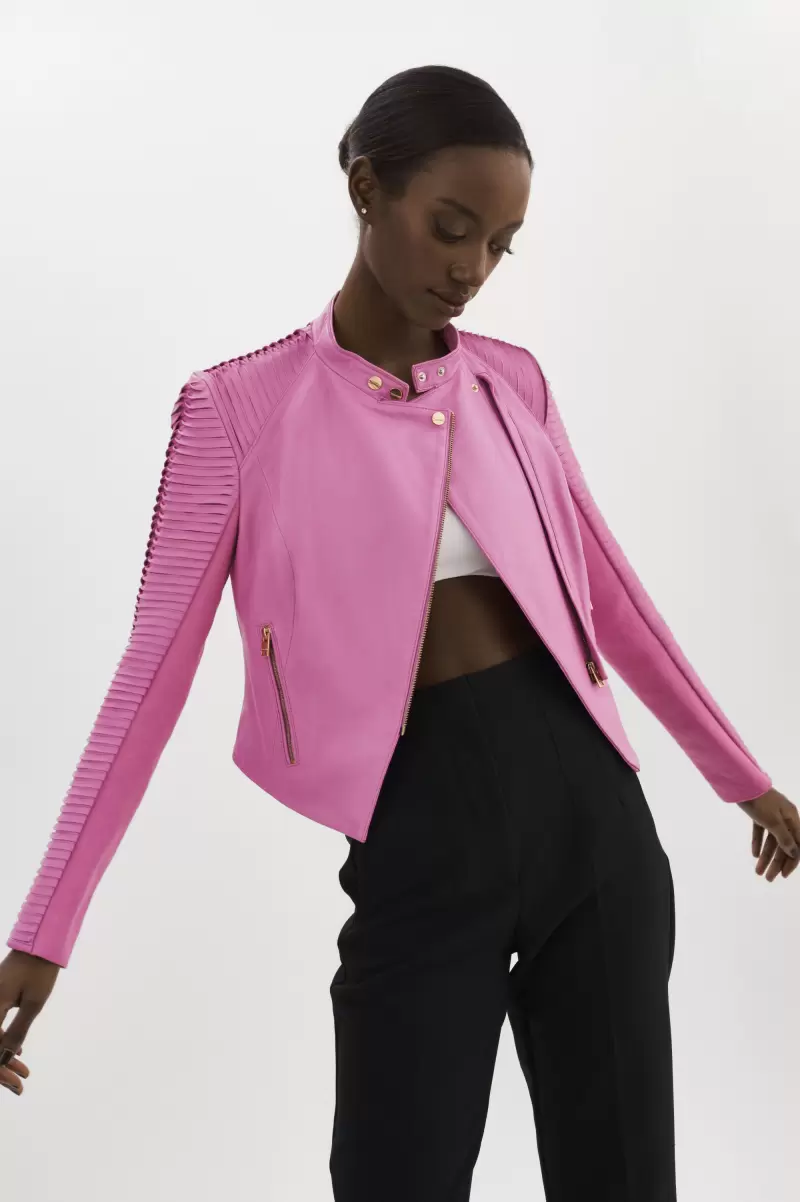 Wholesome Bodacious Pink Lamarque Azra | Leather Biker Jacket Women Leather Jackets - 4