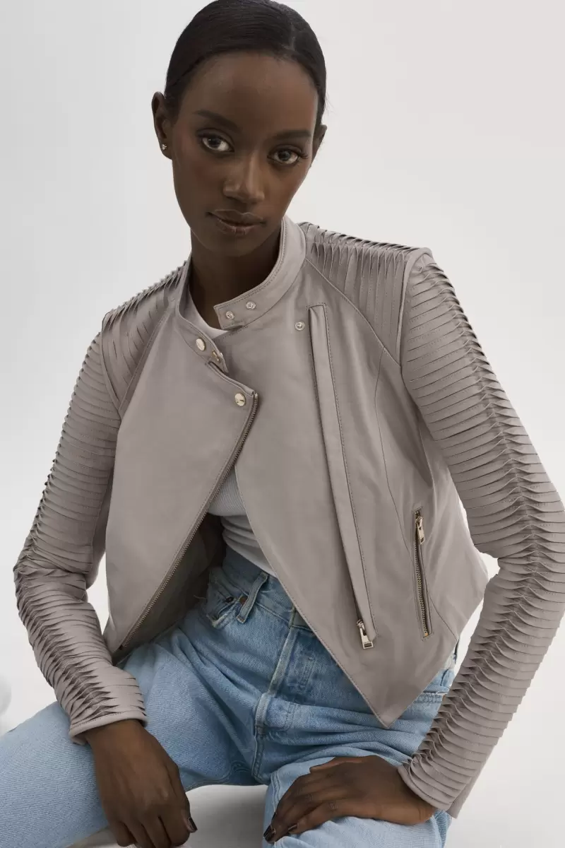 Ash Grey Cheap Lamarque Azra | Leather Biker Jacket Women Leather Jackets - 1