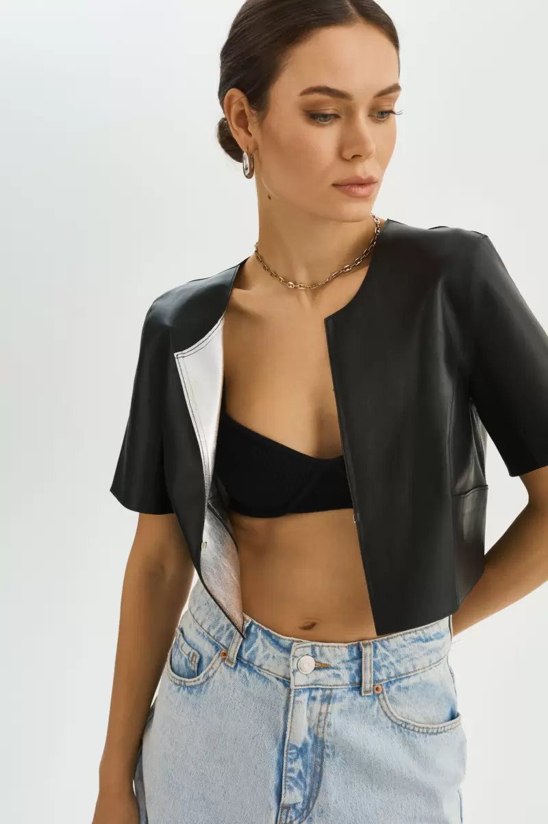 Lamarque Black/Silver Elia | Reversible Jacket Women Leather Jackets Natural - 2