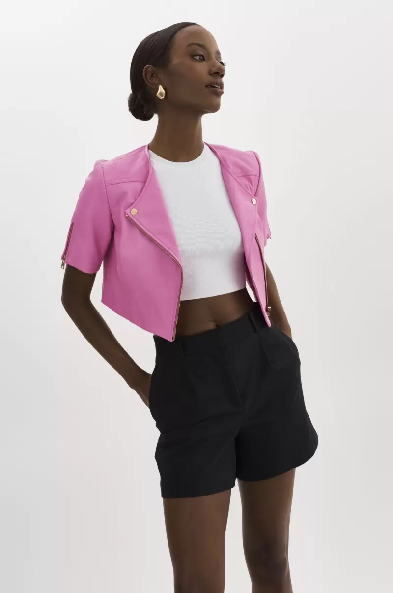 Women Discount Kirsi | Cropped Biker Jacket Leather Jackets Bodacious Pink Lamarque
