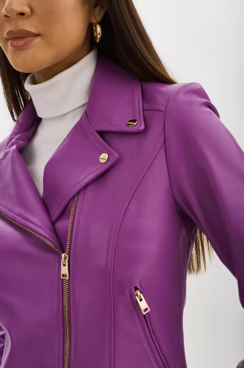 Violet Women Leather Jackets Lamarque Special Kelsey Gold | Leather Biker Jacket - 3